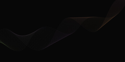 Abstract background with waves for banner. Web banner size. Vector background with lines. Element for design isolated on black. Vector illustration.	