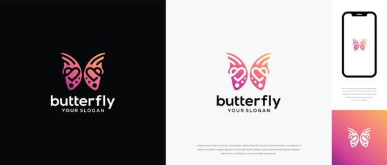 Fototapeta premium Butterfly love logo design. Butterfly love logo template. Butterfly logo symbol icon