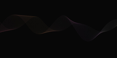 Abstract background with waves for banner. Web banner size. Vector background with lines. Element for design isolated on black. Vector illustration.	