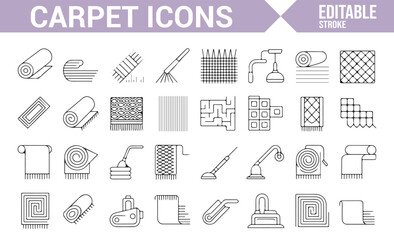 Carpet care and cleaning service icons, including vacuum cleaners, rugs, and floor accessories.