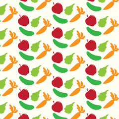 Seamless Pattern with Apple, Carrot, Lettuce, and Cucumber – Fresh Vegetables Illustration.
