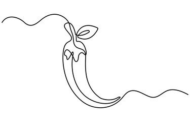 Chili pepper in continuous line art drawing style. Hot spice chilli black linear sketch isolated on white background. Vector illustration