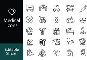 Collection of medical icons isolated on white background