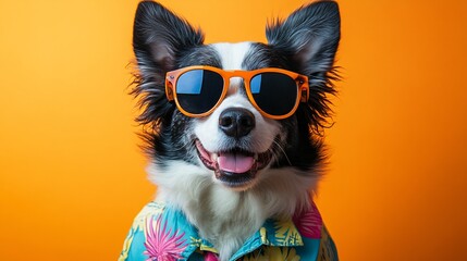 Summer vacation concept with dog on studio background