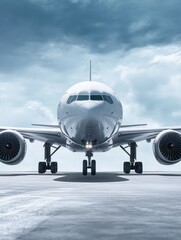 Naklejka premium Airplane Landing Front View Airliner Approach Front View Jet Aircraft Commercial Flight Transportation