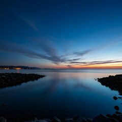 Fototapeta premium Seascape at Dusk Calm Water Sky Rock Star City