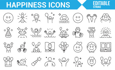 Collection of cheerful, happiness-themed icons for social events, parties, and positive moods.