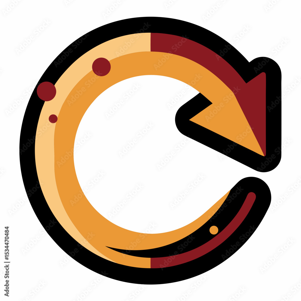 Poster refresh circular arrow icon with clockwise flow and stylized hook tail, dual-stroke fill