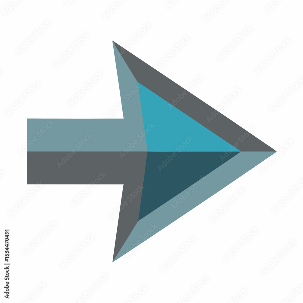 Poster 3d-style forward arrow with floating glow edge, tech-blue tone, subtle drop shadow