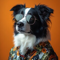 Summer vacation concept with dog on studio background