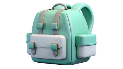 3d render of a mint green and white backpack isolated on a clean white background ready for school or travel adventures