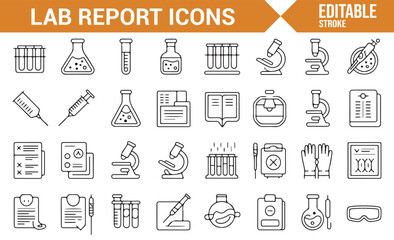 Collection of scientific and laboratory equipment icons for use in educational or healthcare settings.
