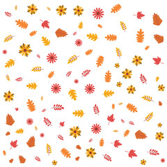 Scattered Autumn Leaves and Flowers Background