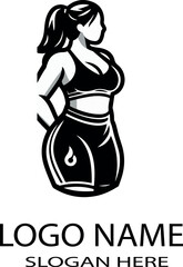 Plus size woman wearing athletic workout attire logo icon vector white background .