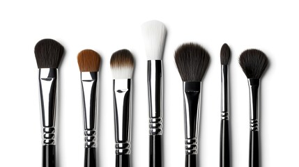 Fototapeta premium Professional Makeup Brush Set with Silver Ferrules on a Clean White Background