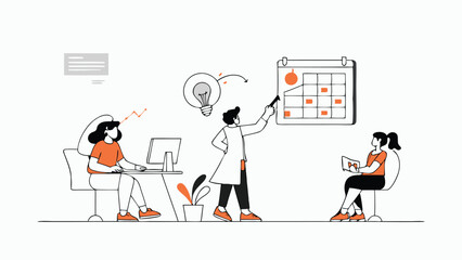 Business team planning meeting illustrative design depicting collaboration brainstorming and scheduling for successful project management.