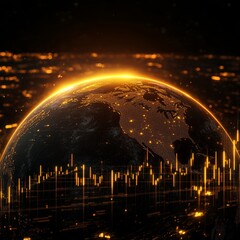 Digital Representation of Earth Illuminated With Golden Accents Showcasing City Lights and Data Pulses