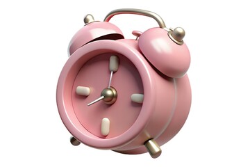 Pink Alarm Clock Illustration, Vintage Style Clock with Silver Handle on White