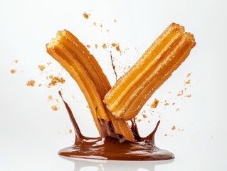 Churros Dipped in Rich Chocolate Sauce Create an Exciting Splash in a Dessert Presentation Featuring Sweet Treats