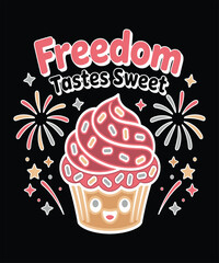 freedom cupcake illustration with fireworks and sweet bakery concept