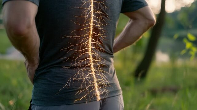 Spinal discomfort: lumbar tension, nerve signal, vertebra strain, posture misalignment, muscle cramp, dorsal ache, structural imbalance, tissue stress, neural sensation, skeletal burden.