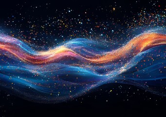 Colorful Cosmic Waves Illustrate the Beauty of Space With Swirling Patterns and Sparkling Stars Against a Dark Background in an Artistic Representation