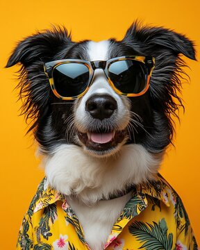 Summer vacation concept with dog on studio background