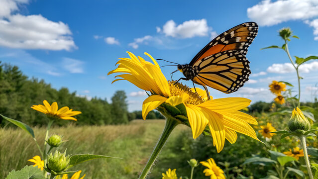 butterfly on a blooming sunflower