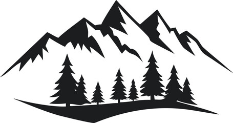 Obraz premium A stylized black and white illustration of a mountainous landscape, featuring several peaks of varying heights.