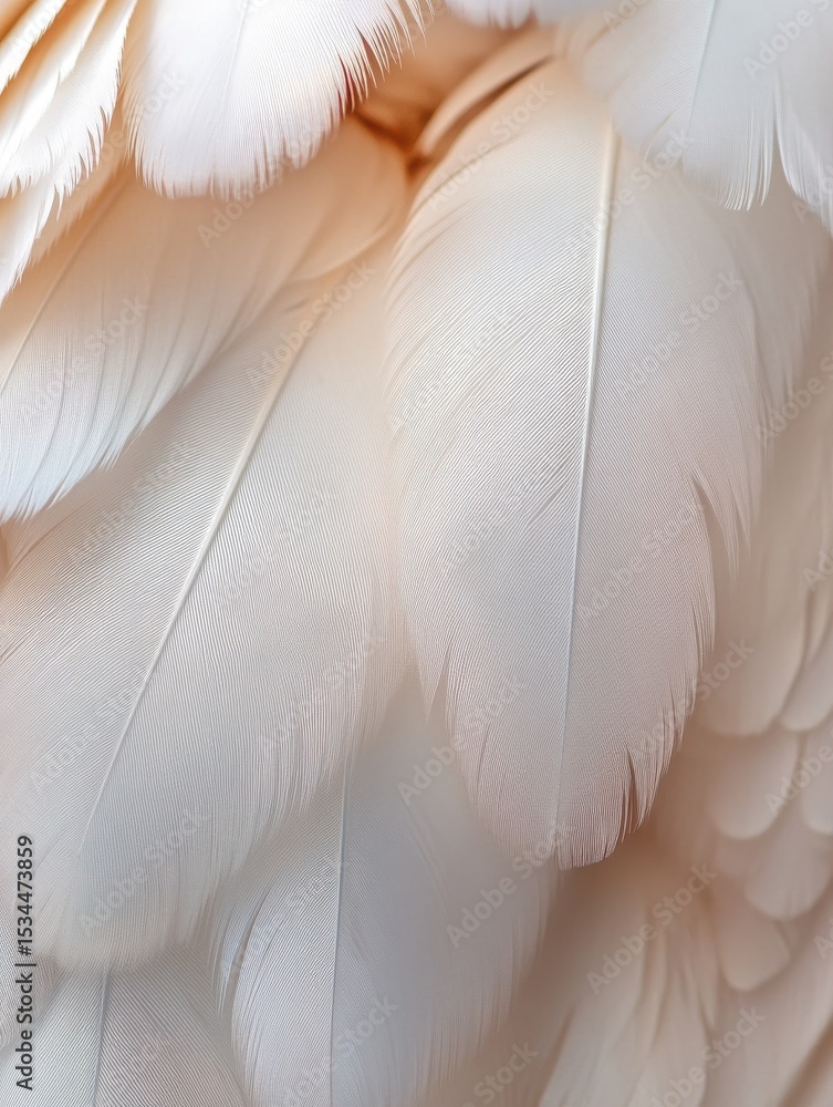 Poster close-up view of overlapping white and beige feathers creating a soft, delicate texture