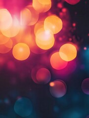 Vibrant colorful light leaks on dark blurred background. Modern design, ethereal theme, abstract visual. Retro film lens flare bokeh analog vintage photo overlay or screen filter effect