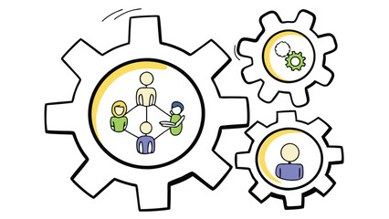 Collaborative teamwork and business process conceptualized with interlocking gears on a transparent background suitable for various design projects