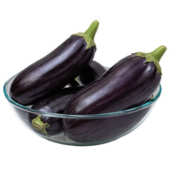 eggplants in a glass bowl isolated on transparent background