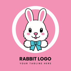 Cute Bunny Logo for Kids Brands, Playful Rabbit Vector Mascot Design, Colorful Cartoon Rabbit Logo Template, Modern Bunny Face Logo for Branding,  Adorable Animal Logo for Children Products