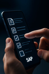 Obraz premium SAP mobile dashboard showing business task icons and document checklist UI