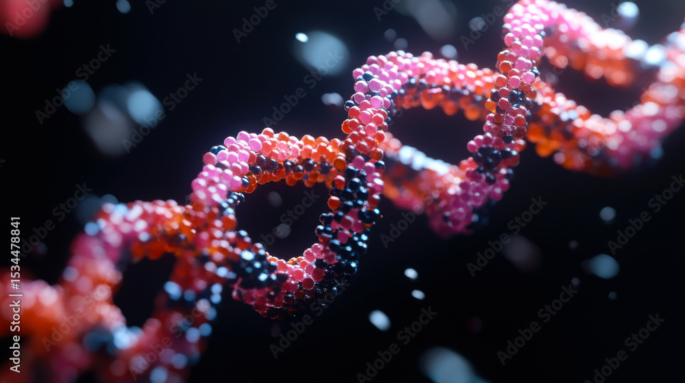 Poster colorful representation of dna structure illuminated with vibrant light in a scientific setting