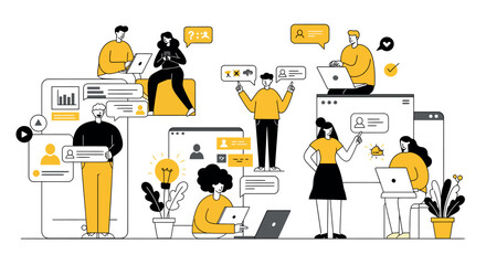 Professional collaboration concept with business discussion and checklist vector illustration