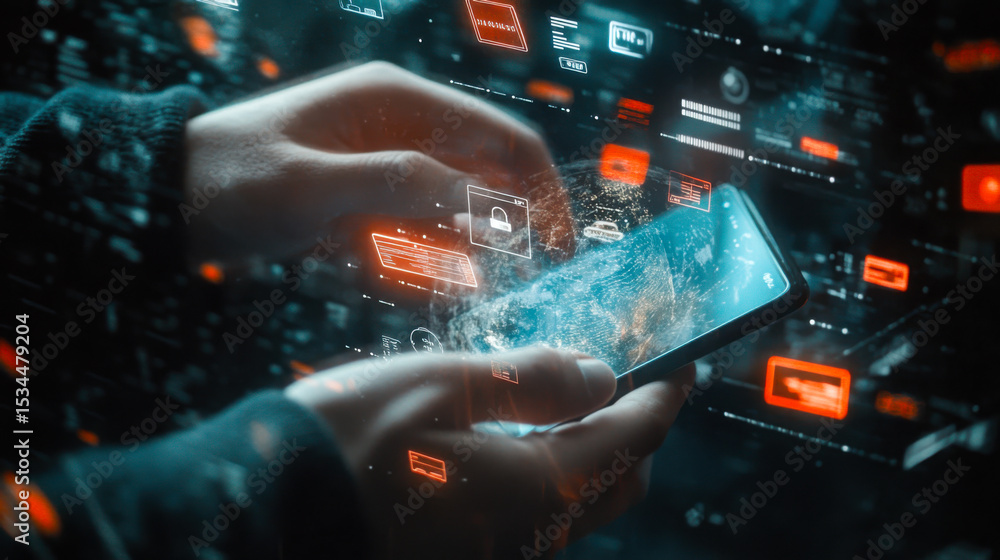 Aufkleber digital interaction with futuristic technology in a cybernetic environment during nighttime