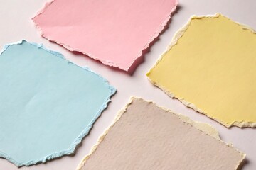 Fototapeta premium Abstract Background with Pink, Blue, Yellow, and Beige Torn Paper