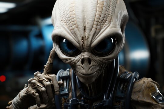 Astronaut in an alien suit. UFO. Humanoid. Alien. Sci Fi Concept With Copy Space.