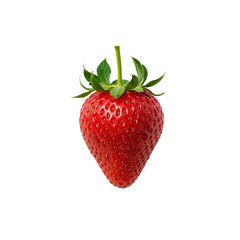 Fresh red strawberry with green leaves on white background  