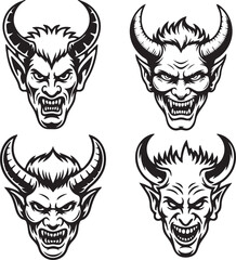 Aggressive Devil Face Silhouette Vector for Tattoo or Emblem