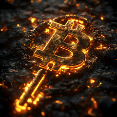 Glowing bitcoin cryptocurrency digital currency blockchain technology future finance gold