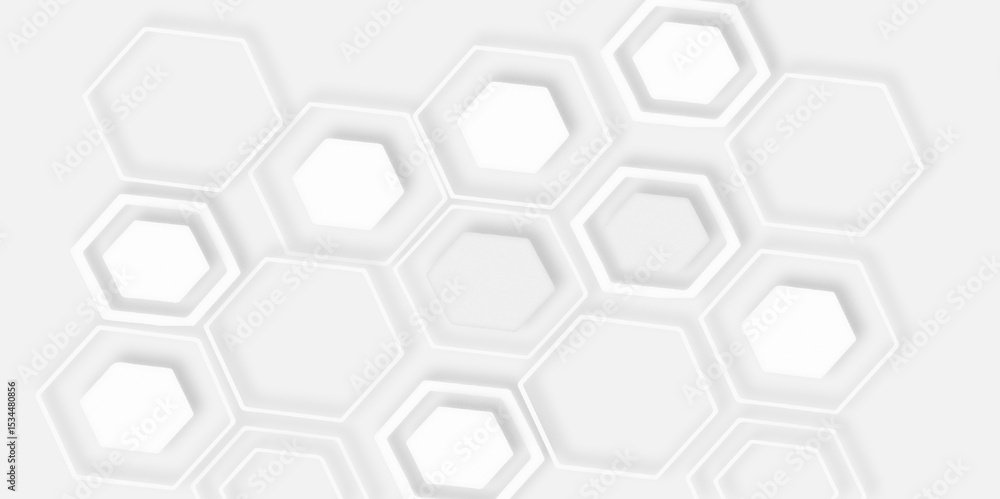 Poster abstract white hexagon pattern with layered effect minimalist design style white background.