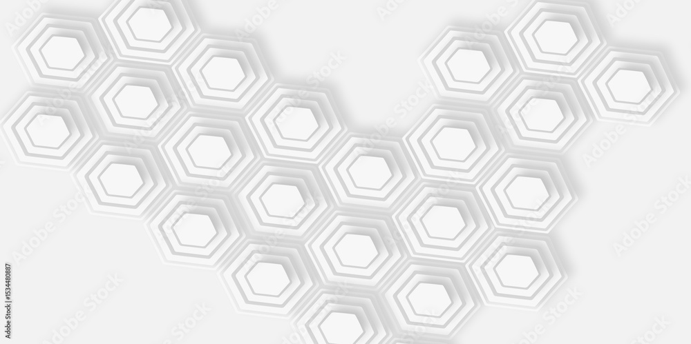 Poster abstract white hexagon pattern with layered effect minimalist design style white background.