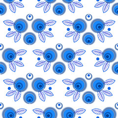 Fototapeta premium Blue ethnic floral seamless pattern. Shades of blue flowers and leaves on white background. Vintage modern plant background. Classic european decorative ornament for wallpaper, textile, etc.