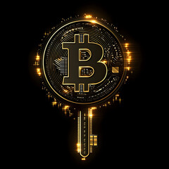 Bitcoin key concept golden cryptocurrency digital asset blockchain technology art
