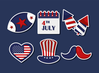 Independence Day Sticker Element Pack with Flat design style