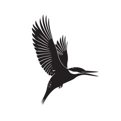 Fototapeta premium Black silhouette of a kingfisher in flight