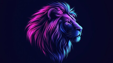 Fototapeta premium Colorful lion head profile. Neon hues on dark backdrop